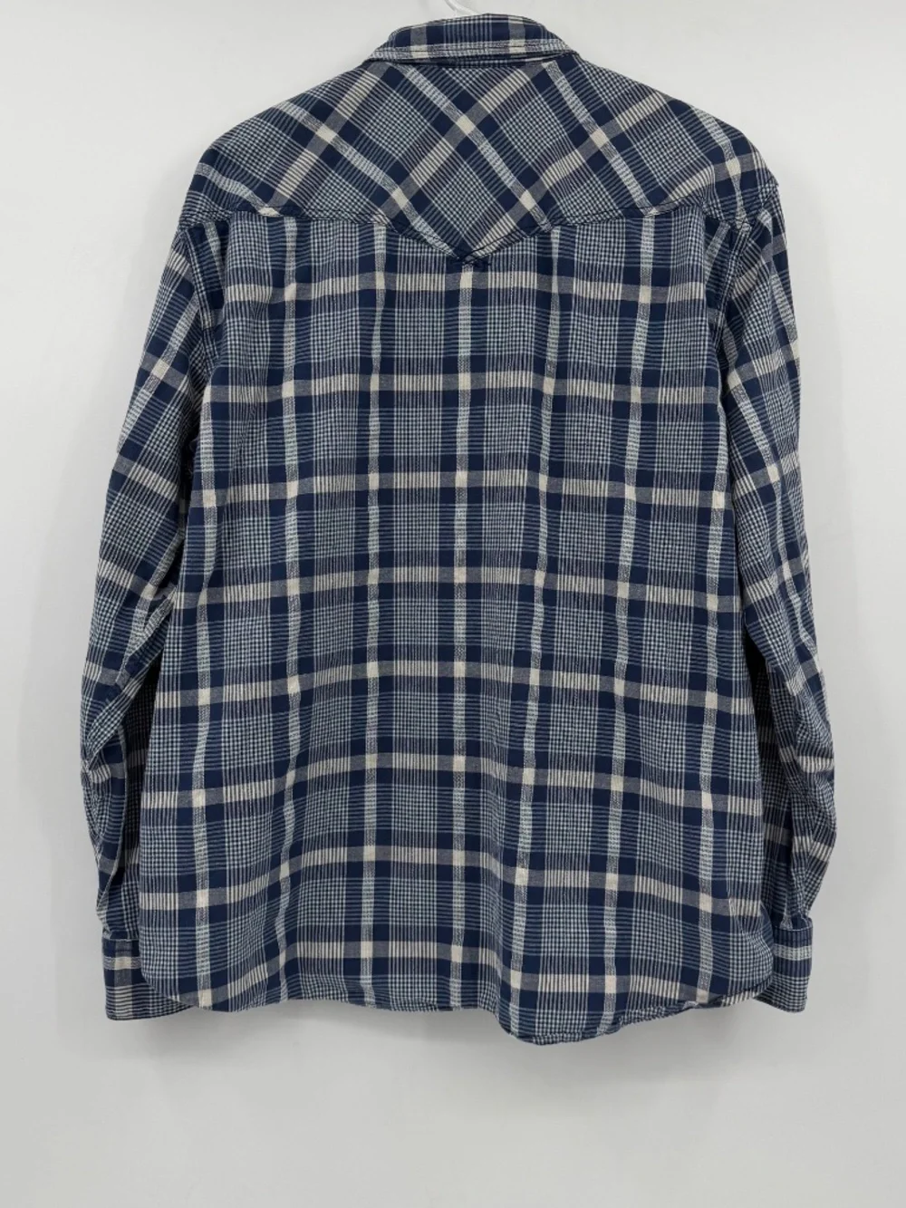 Lucky Brand Shirt Men XL Blue Pearl Snap Buttons Up Long Sleeve Western Plaid